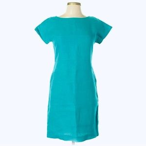 Banana Republic Turquoise Teal 100% Linen Short Sleeve Tiered Sheath Dress Sz 2